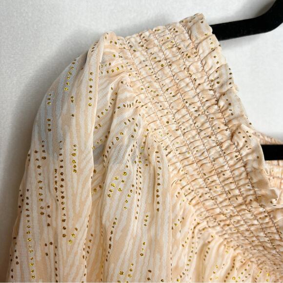 NEW YORK & CO / peach gold shimmer off the shoulder sheer blouse / XL - Picture 4 of 7